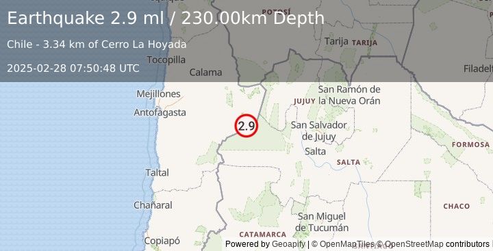 Earthquake ANTOFAGASTA, CHILE (2.9 ml) (2025-02-28 07:50:48 UTC)