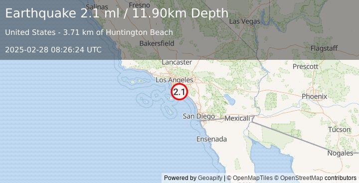 Earthquake SAN PEDRO CHANNEL, CALIFORNIA (2.1 ml) (2025-02-28 08:26:24 UTC)