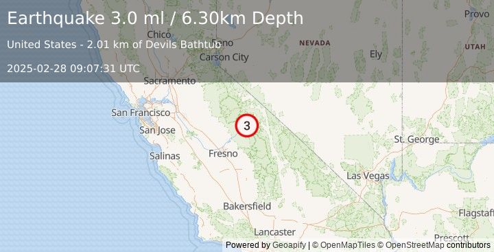 Earthquake CENTRAL CALIFORNIA (3.0 ml) (2025-02-28 09:07:31 UTC)