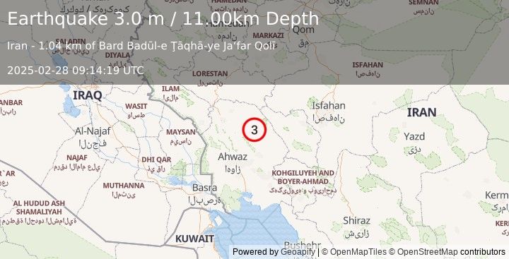 Earthquake WESTERN IRAN (3.0 m) (2025-02-28 09:14:19 UTC)