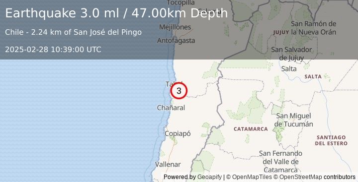 Earthquake ANTOFAGASTA, CHILE (3.0 ml) (2025-02-28 10:39:00 UTC)