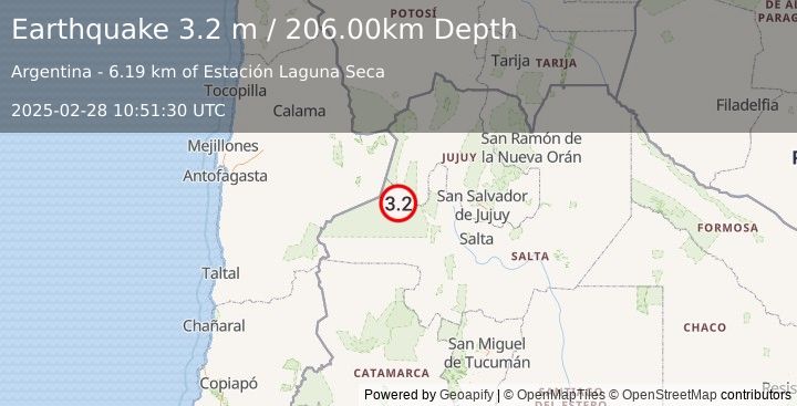 Earthquake ANTOFAGASTA, CHILE (3.2 m) (2025-02-28 10:51:43 UTC)