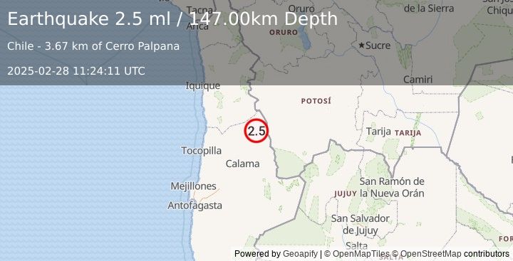 Earthquake ANTOFAGASTA, CHILE (2.5 ml) (2025-02-28 11:24:11 UTC)