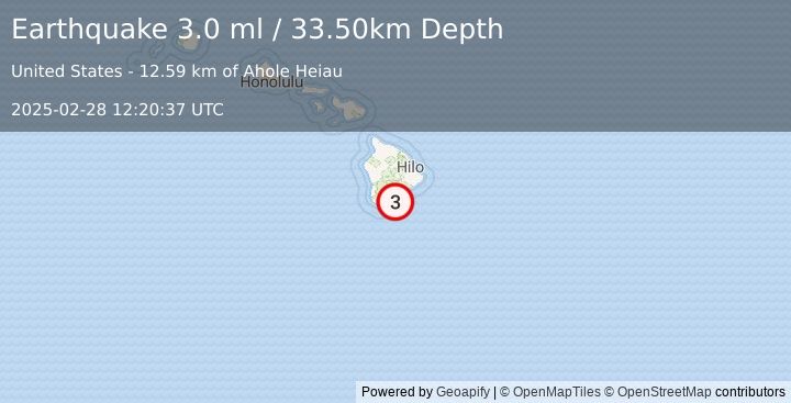 Earthquake ISLAND OF HAWAII, HAWAII (3.0 ml) (2025-02-28 12:20:37 UTC)