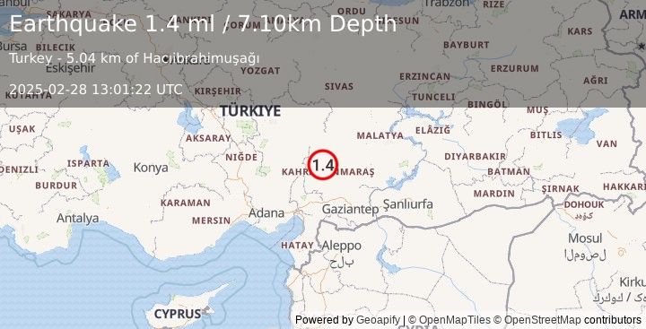 Earthquake CENTRAL TURKEY (1.4 ml) (2025-02-28 13:01:22 UTC)