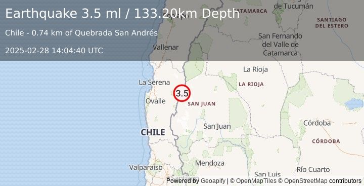 Earthquake COQUIMBO, CHILE (3.5 ml) (2025-02-28 14:04:40 UTC)