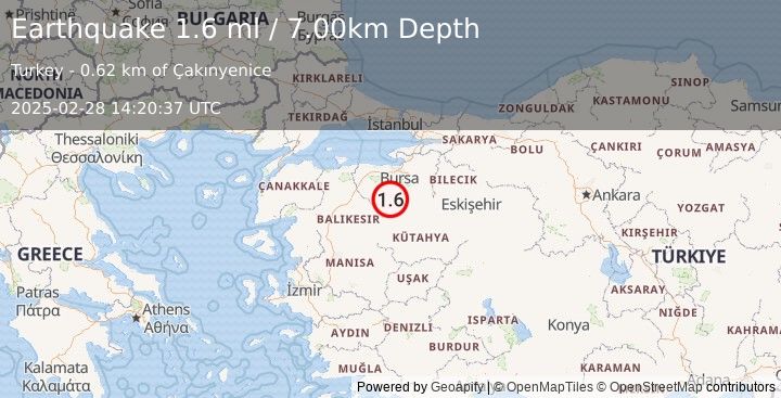 Earthquake WESTERN TURKEY (1.6 ml) (2025-02-28 14:20:37 UTC)