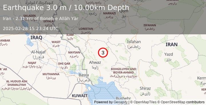 Earthquake WESTERN IRAN (3.0 m) (2025-02-28 15:23:24 UTC)