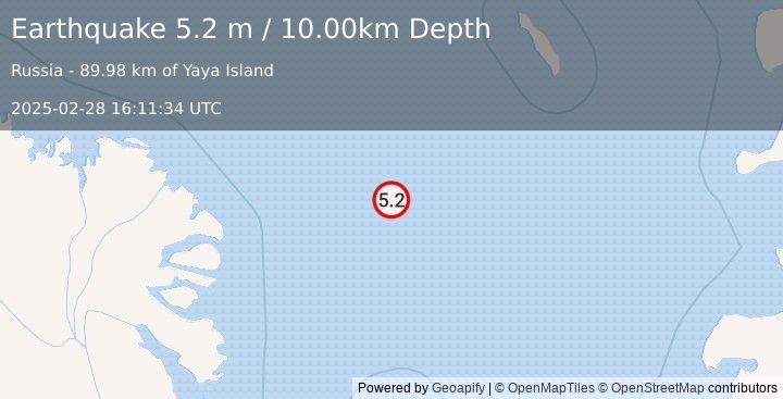 Earthquake LAPTEV SEA (5.2 mw) (2025-02-28 16:11:33 UTC)