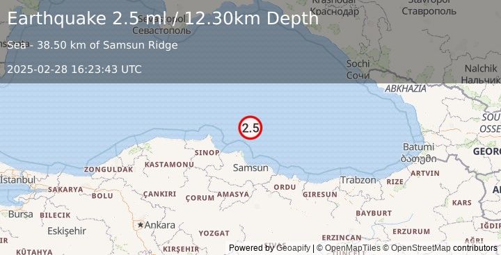 Earthquake BLACK SEA (2.5 ml) (2025-02-28 16:23:43 UTC)