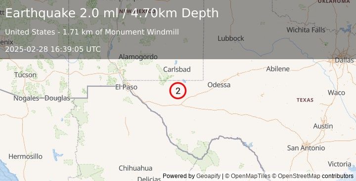 Earthquake WESTERN TEXAS (2.0 ml) (2025-02-28 16:39:05 UTC)