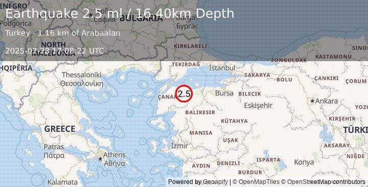 Earthquake WESTERN TURKEY (2.5 ml) (2025-02-28 17:08:22 UTC)