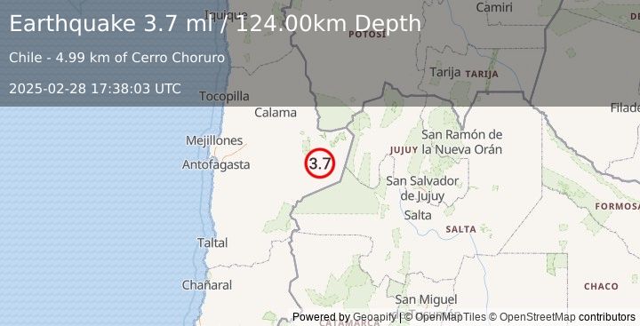 Earthquake ANTOFAGASTA, CHILE (4.1 ml) (2025-02-28 17:37:52 UTC)