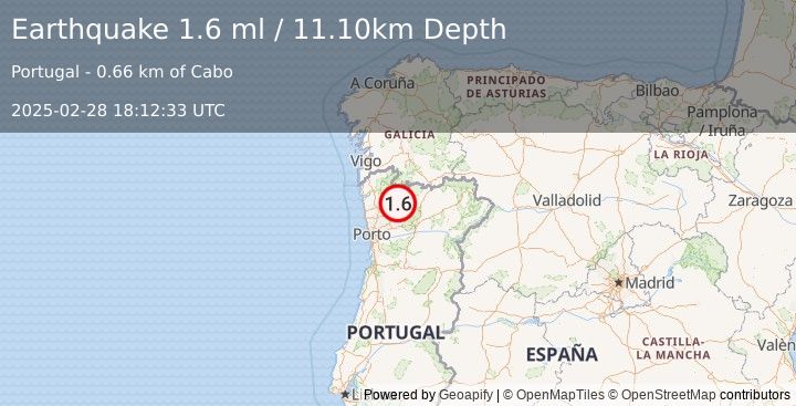 Earthquake PORTUGAL (1.6 ml) (2025-02-28 18:12:33 UTC)