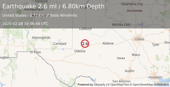 Earthquake WESTERN TEXAS (2.6 ml) (2025-02-28 19:36:48 UTC)