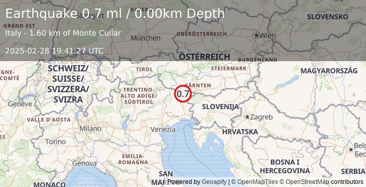 Earthquake NORTHERN ITALY (0.7 ml) (2025-02-28 19:41:27 UTC)