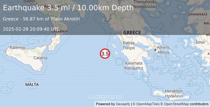 Earthquake IONIAN SEA (3.5 ml) (2025-02-28 20:09:40 UTC)