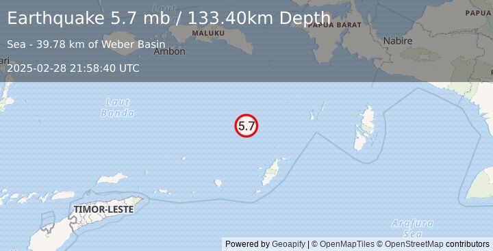 Earthquake BANDA SEA (5.7 mw) (2025-02-28 21:58:39 UTC)