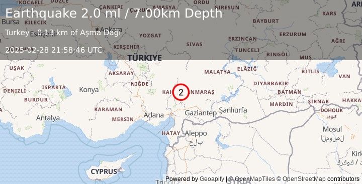 Earthquake CENTRAL TURKEY (2.0 ml) (2025-02-28 21:58:46 UTC)