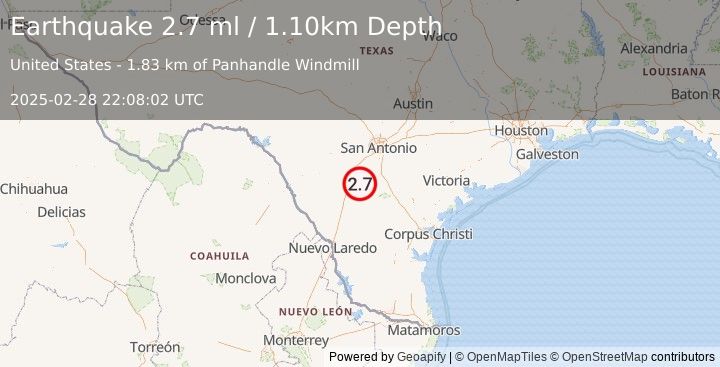 Earthquake SOUTHERN TEXAS (2.7 ml) (2025-02-28 22:08:02 UTC)