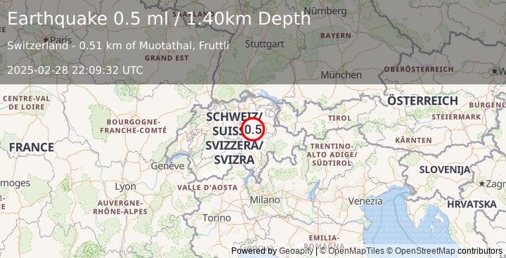 Earthquake SWITZERLAND (0.5 ml) (2025-02-28 22:09:32 UTC)