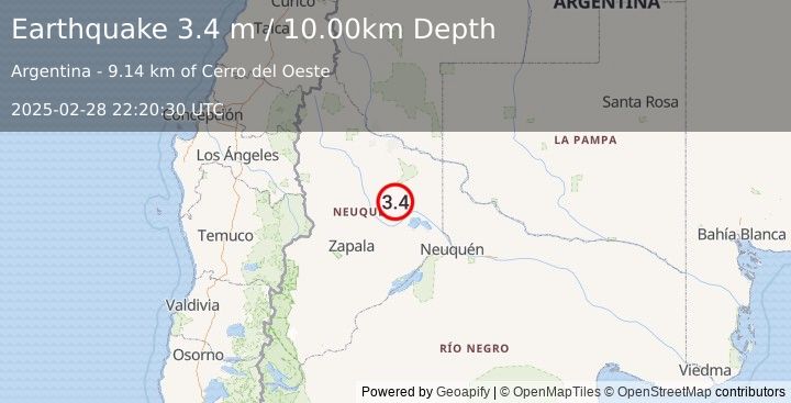 Earthquake NEUQUEN, ARGENTINA (3.4 m) (2025-02-28 22:20:30 UTC)