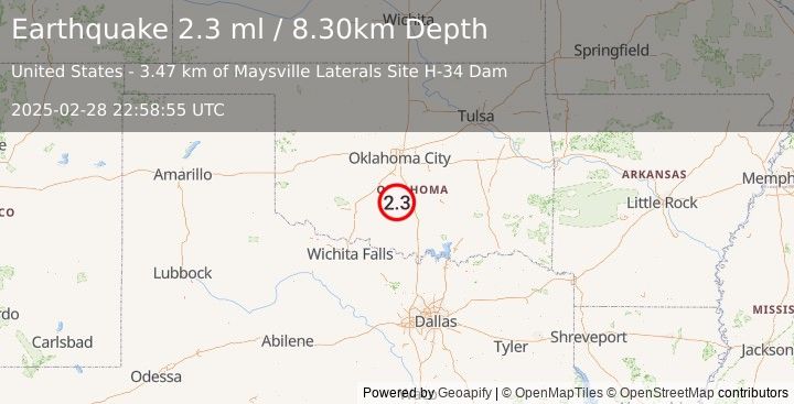 Earthquake OKLAHOMA (2.0 ml) (2025-02-28 22:58:56 UTC)