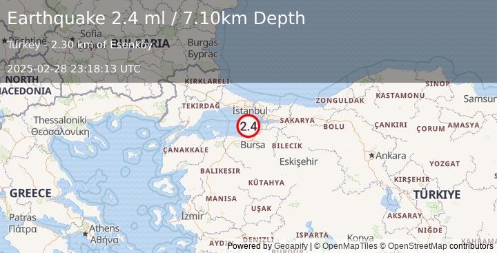 Earthquake WESTERN TURKEY (2.4 ml) (2025-02-28 23:18:13 UTC)