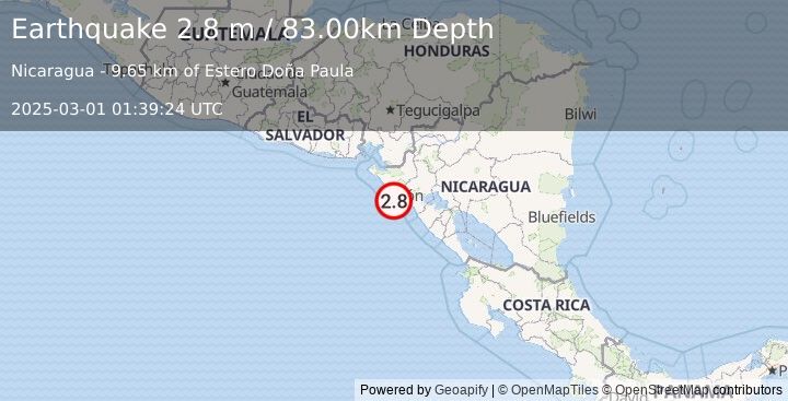 Earthquake NEAR COAST OF NICARAGUA (2.8 m) (2025-03-01 01:39:24 UTC)