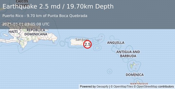 Earthquake PUERTO RICO REGION (2.5 md) (2025-03-01 03:05:08 UTC)