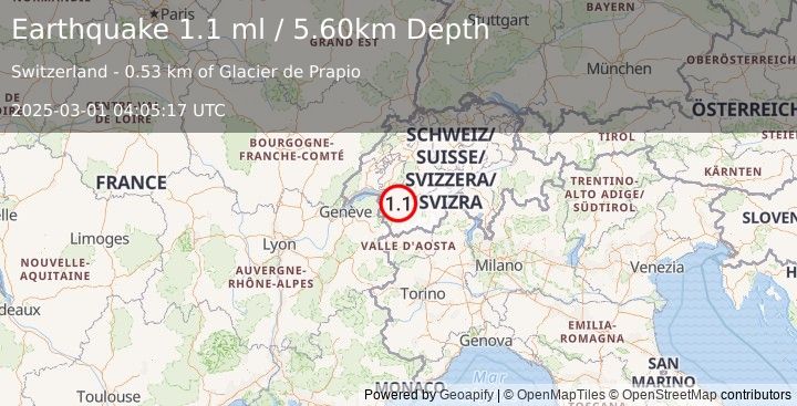 Earthquake SWITZERLAND (1.1 ml) (2025-03-01 04:05:17 UTC)