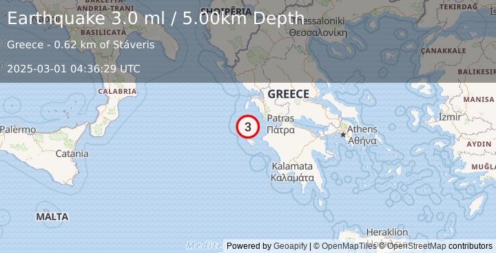 Earthquake GREECE (3.0 ml) (2025-03-01 04:36:28 UTC)