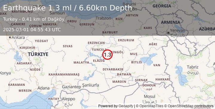 Earthquake EASTERN TURKEY (1.3 ml) (2025-03-01 04:55:43 UTC)