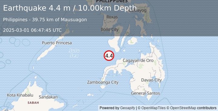 Earthquake MINDANAO, PHILIPPINES (4.4 m) (2025-03-01 06:47:45 UTC)