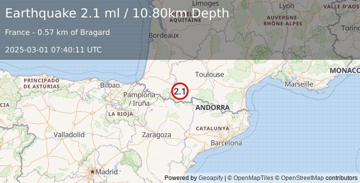 Earthquake FRANCE (2.1 ml) (2025-03-01 07:40:12 UTC)