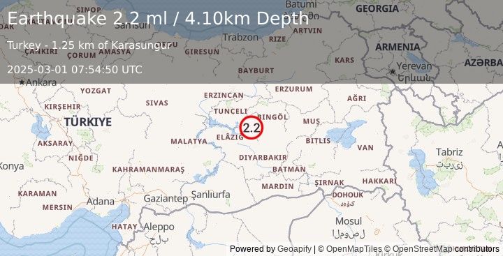 Earthquake EASTERN TURKEY (2.2 ml) (2025-03-01 07:54:50 UTC)