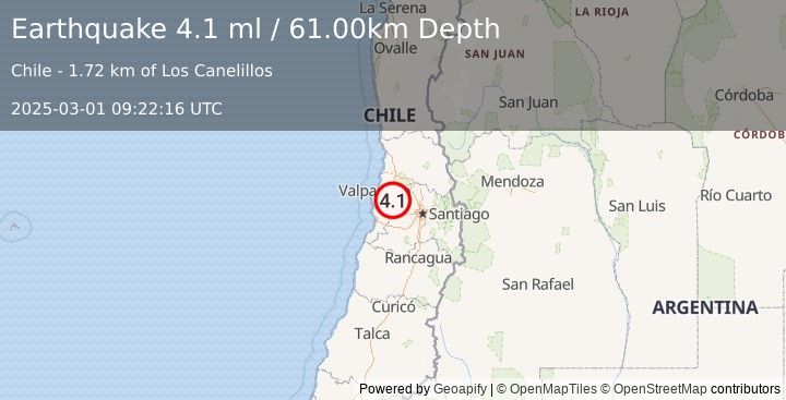 Earthquake VALPARAISO, CHILE (4.1 ml) (2025-03-01 09:22:15 UTC)