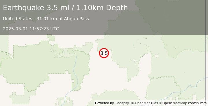 Earthquake NORTHERN ALASKA (3.5 ml) (2025-03-01 11:57:23 UTC)