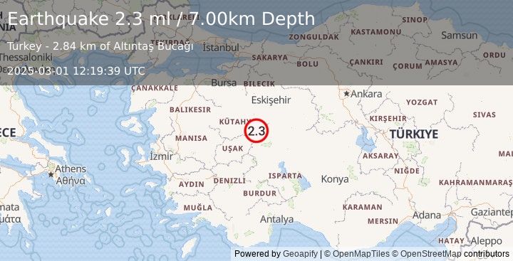 Earthquake WESTERN TURKEY (2.3 ml) (2025-03-01 12:19:39 UTC)