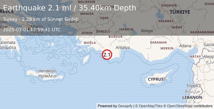 Earthquake WESTERN TURKEY (2.1 ml) (2025-03-01 12:59:41 UTC)