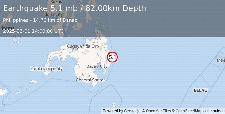 Earthquake MINDANAO, PHILIPPINES (5.0 mb) (2025-03-01 13:59:53 UTC)