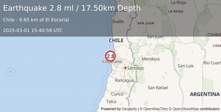 Earthquake OFFSHORE VALPARAISO, CHILE (2.8 ml) (2025-03-01 15:40:59 UTC)