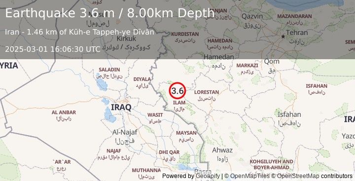 Earthquake IRAN-IRAQ BORDER REGION (3.6 m) (2025-03-01 16:06:30 UTC)