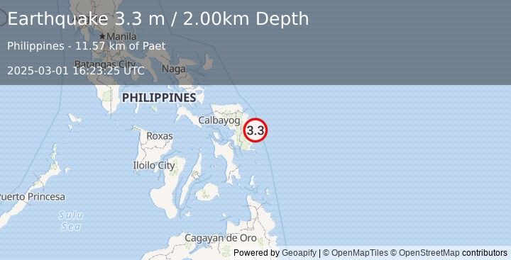 Earthquake SAMAR, PHILIPPINES (3.3 m) (2025-03-01 16:23:25 UTC)