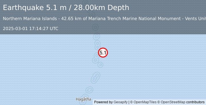 Earthquake ANATAHAN REG, N. MARIANA ISLANDS (5.1 m) (2025-03-01 17:14:27 UTC)