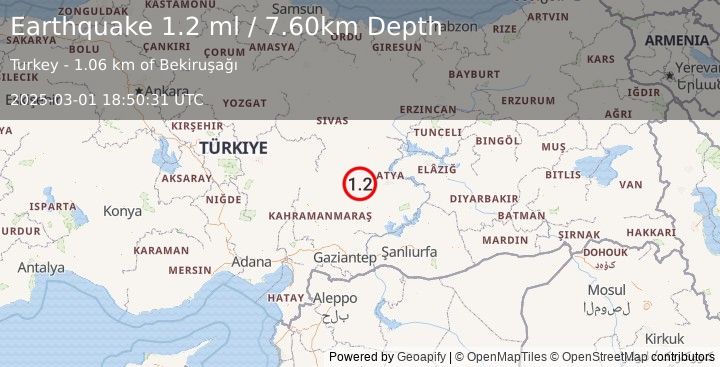 Earthquake CENTRAL TURKEY (1.2 ml) (2025-03-01 18:50:31 UTC)