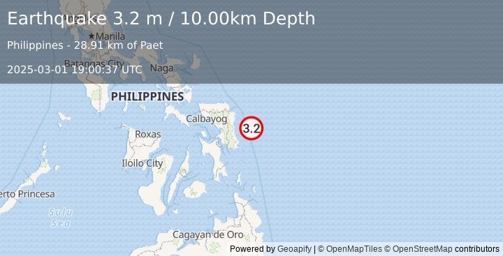 Earthquake PHILIPPINE ISLANDS REGION (3.2 m) (2025-03-01 19:00:37 UTC)