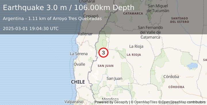 Earthquake SAN JUAN, ARGENTINA (3.0 m) (2025-03-01 19:04:30 UTC)