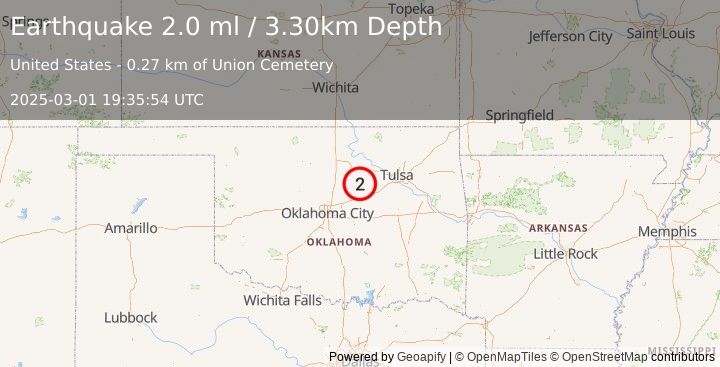 Earthquake OKLAHOMA (2.0 ml) (2025-03-01 19:35:54 UTC)