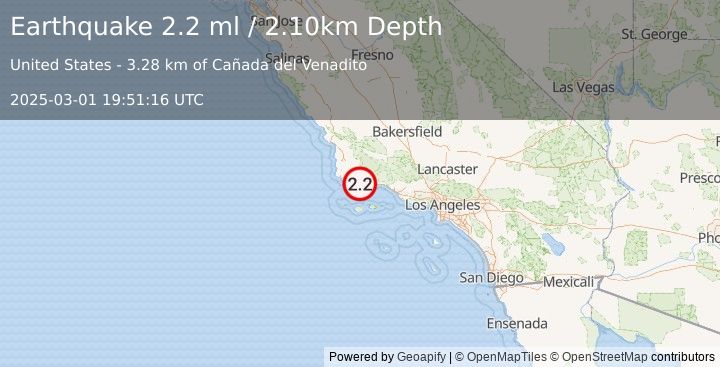 Earthquake SANTA BARBARA CHANNEL, CALIF. (2.2 ml) (2025-03-01 19:51:16 UTC)